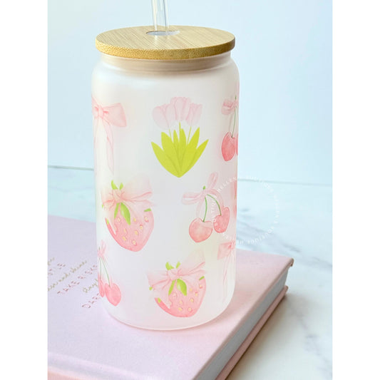 Pink Coquette Frosted Glass + Rose Bear Candle- Gift Set