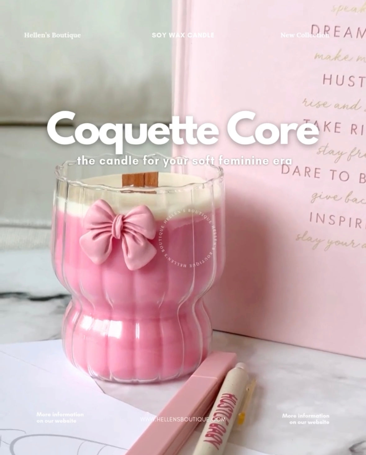 Coquette Pink Ribbon Glass Candle