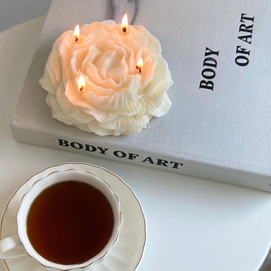 Large Peony shaped decorative candle, soy wax candle, handmade in Toronto